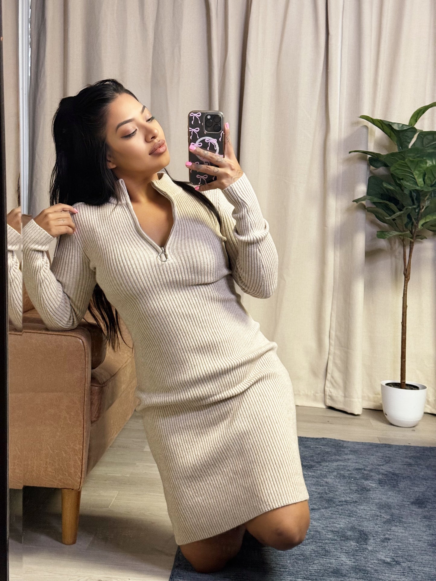 Cozy Zip- Midi Dress π€ Beige